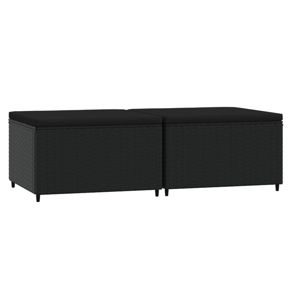 vidaXL Gartenhocker mit Kissen 2 Stk. Schwarz Poly Rattan