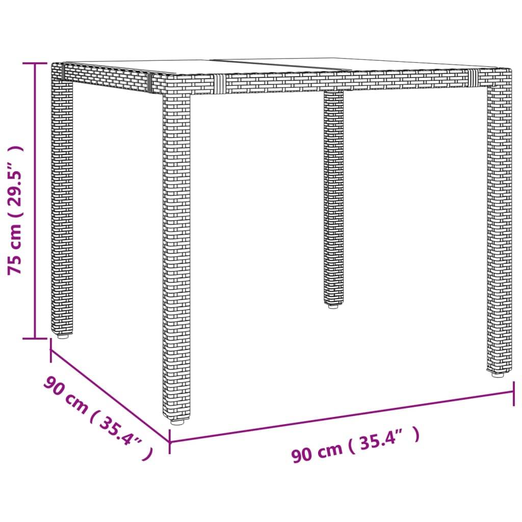 vidaXL Gartentisch mit Glasplatte Beige Poly Rattan & Hartglas