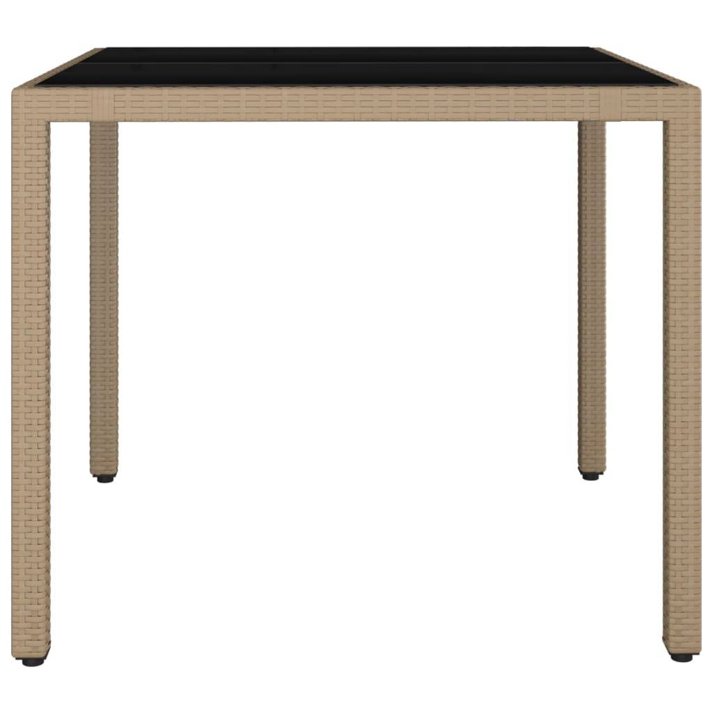 vidaXL Gartentisch mit Glasplatte Beige Poly Rattan & Hartglas