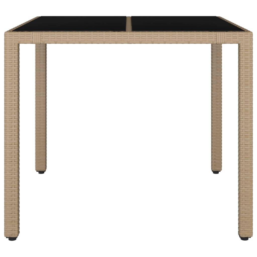 vidaXL Gartentisch mit Glasplatte Beige Poly Rattan & Hartglas