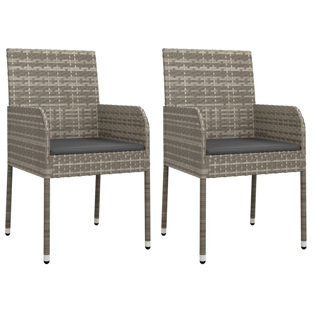 vidaXL 3-tlg. Garten-Essgruppe mit Kissen Grau Poly Rattan