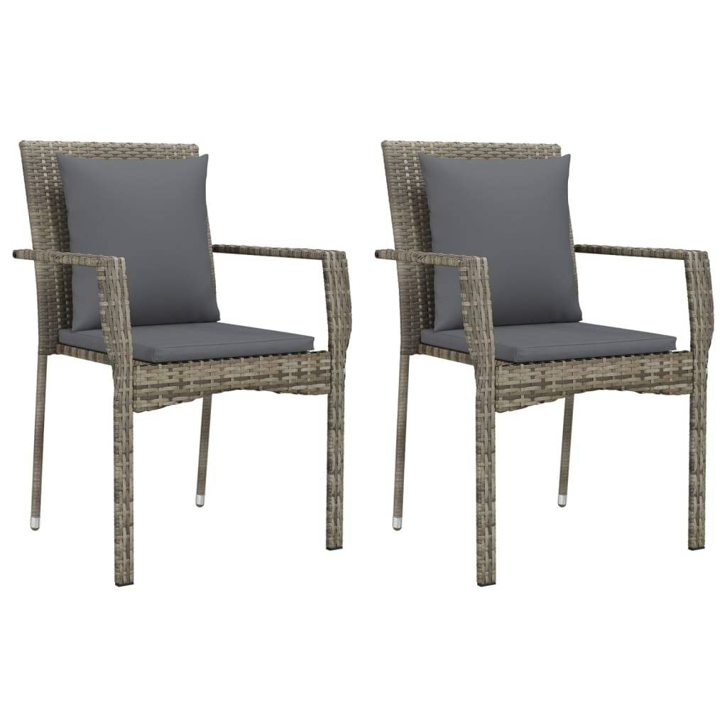 vidaXL 7-tlg. Garten-Essgruppe mit Kissen Grau Poly Rattan