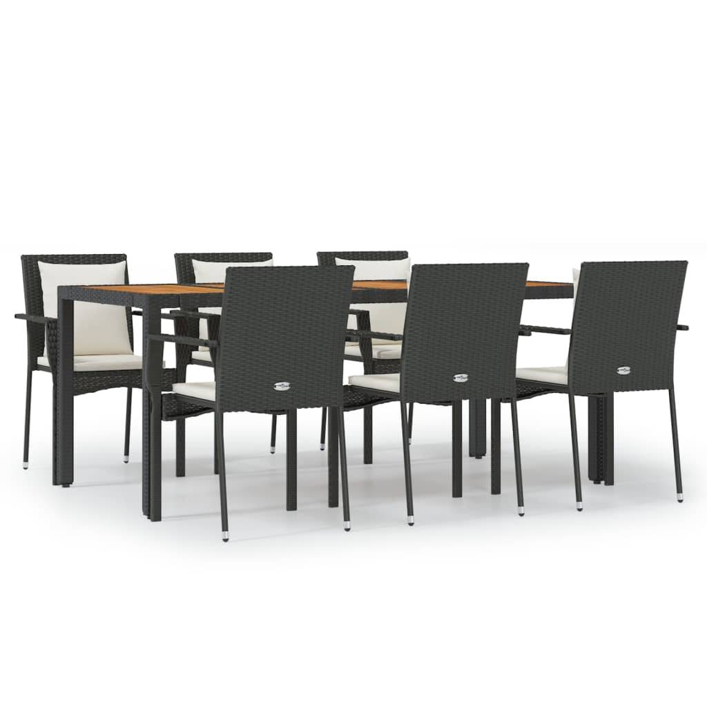 vidaXL 7-tlg. Garten-Essgruppe mit Kissen Schwarz Poly Rattan