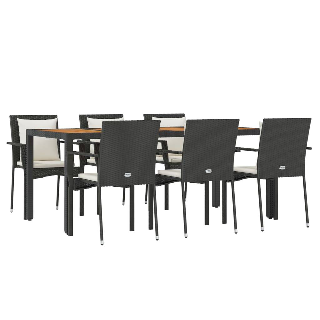 vidaXL 7-tlg. Garten-Essgruppe mit Kissen Schwarz Poly Rattan