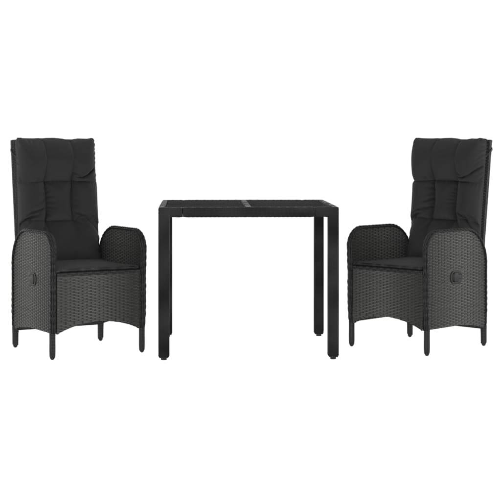 vidaXL 3-tlg. Garten-Essgruppe mit Kissen Schwarz Poly Rattan