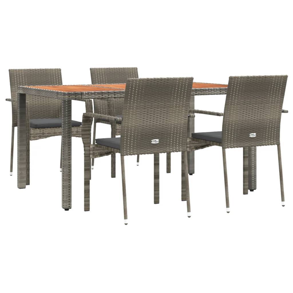 vidaXL 5-tlg. Garten-Essgruppe mit Kissen Grau Poly Rattan