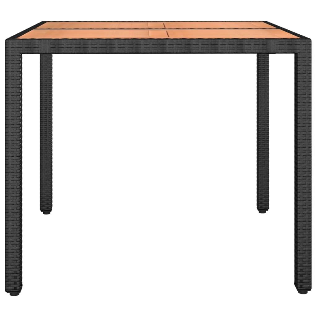 vidaXL Gartentisch mit Holzplatte Schwarz Poly Rattan & Akazienholz