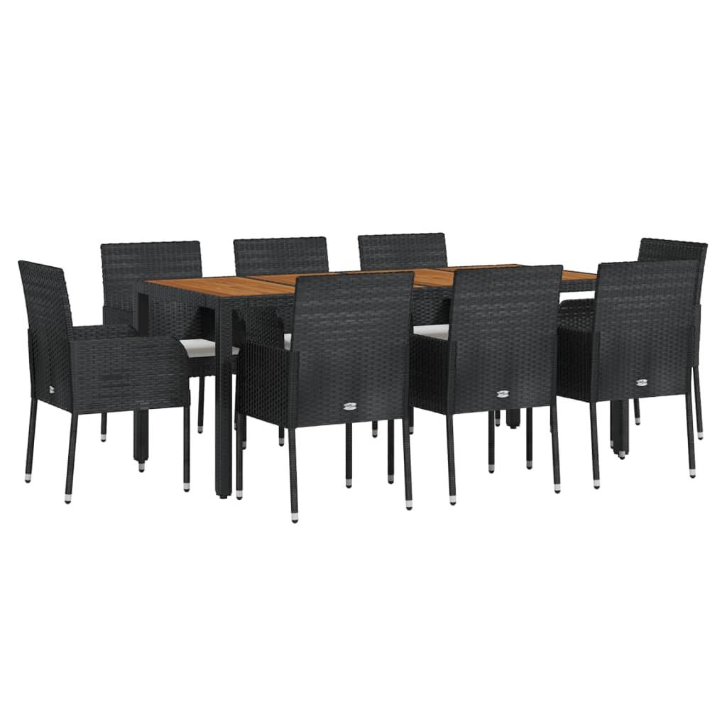 vidaXL 9-tlg. Garten-Essgruppe mit Kissen Schwarz Poly Rattan