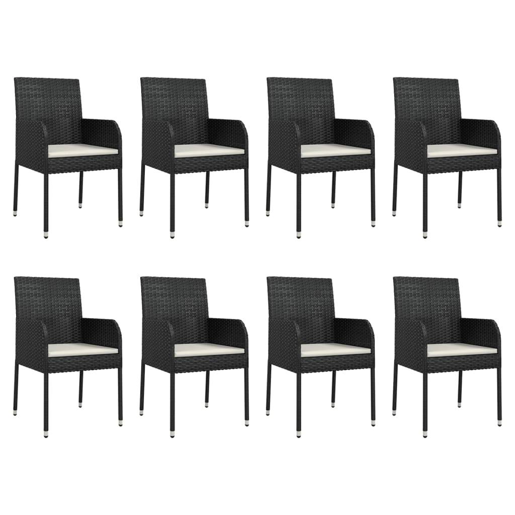 vidaXL 9-tlg. Garten-Essgruppe mit Kissen Schwarz Poly Rattan