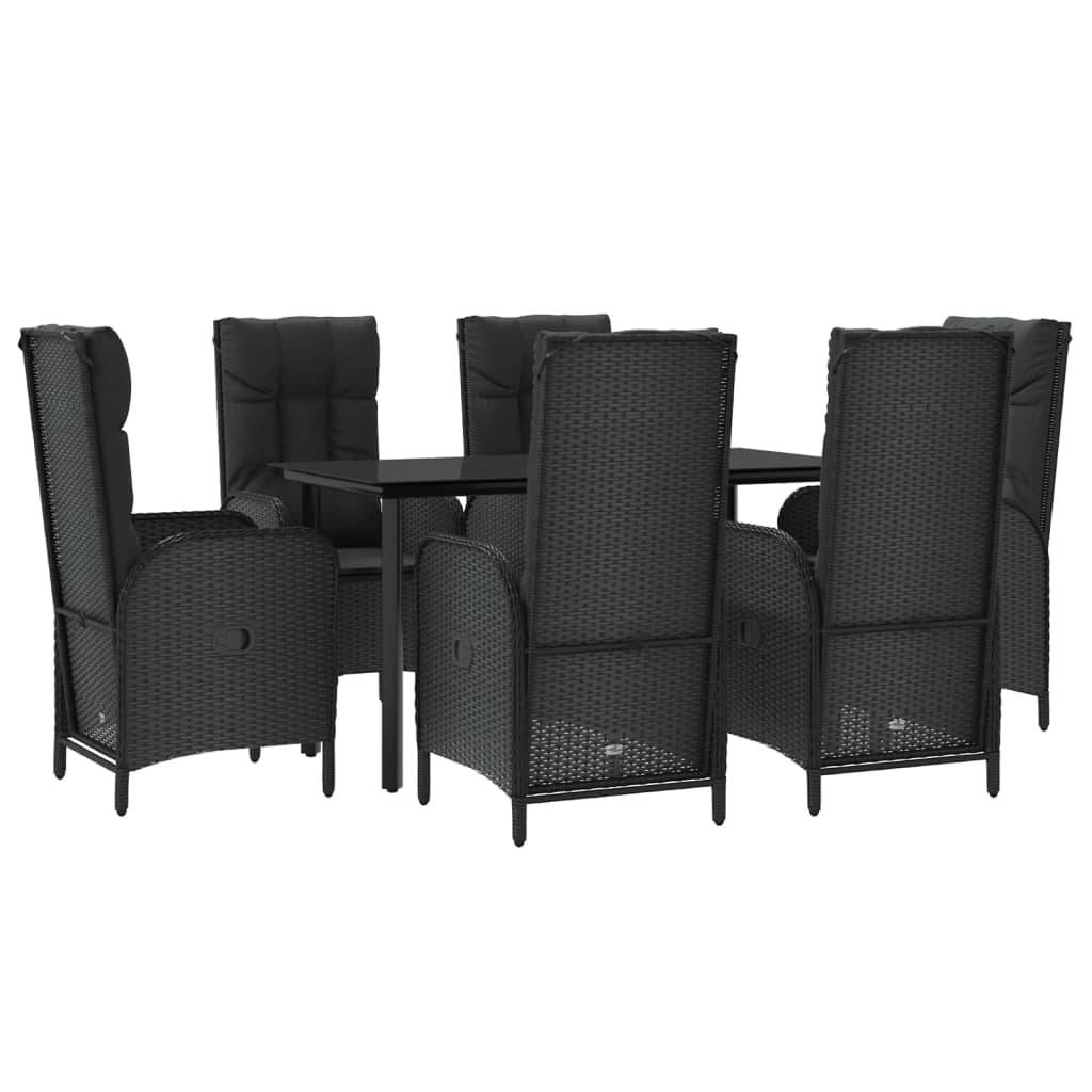 vidaXL 7-tlg. Garten-Essgruppe mit Kissen Schwarz Poly Rattan