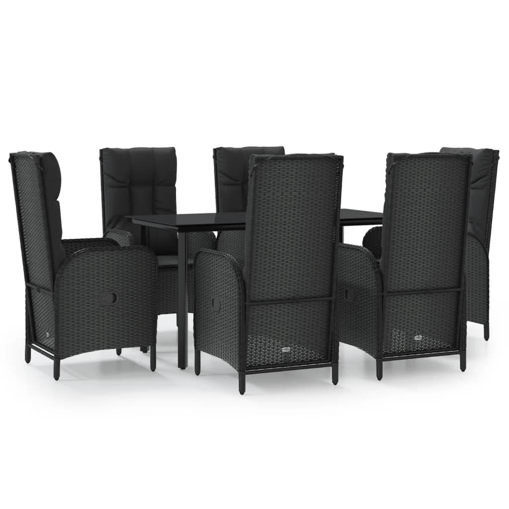vidaXL 7-tlg. Garten-Essgruppe mit Kissen Schwarz Poly Rattan