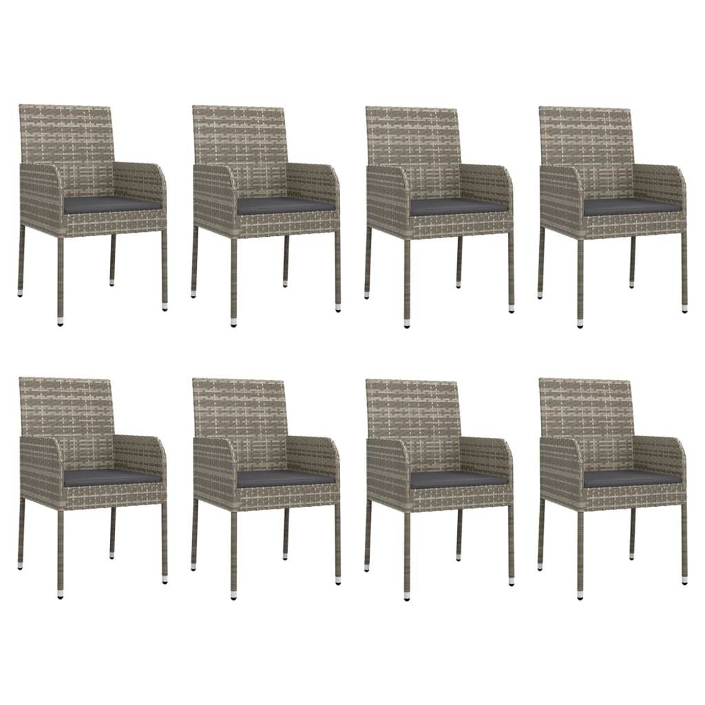 vidaXL 9-tlg. Garten-Essgruppe mit Kissen Grau Poly Rattan