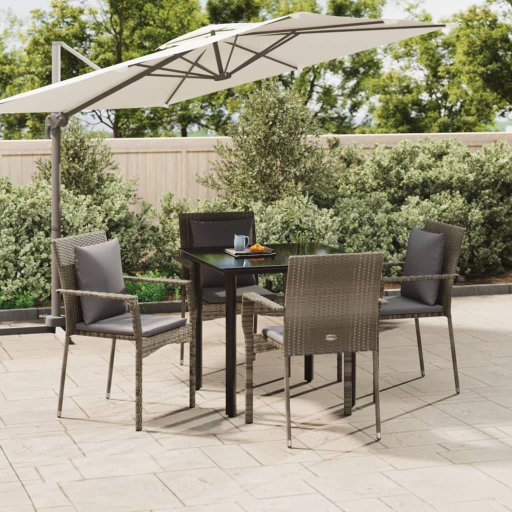 vidaXL 5-tlg. Garten-Essgruppe mit Kissen Schwarz und Grau Poly Rattan