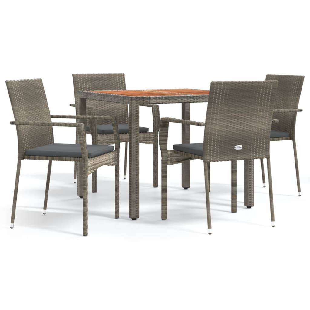 vidaXL 5-tlg. Garten-Essgruppe mit Kissen Grau Poly Rattan