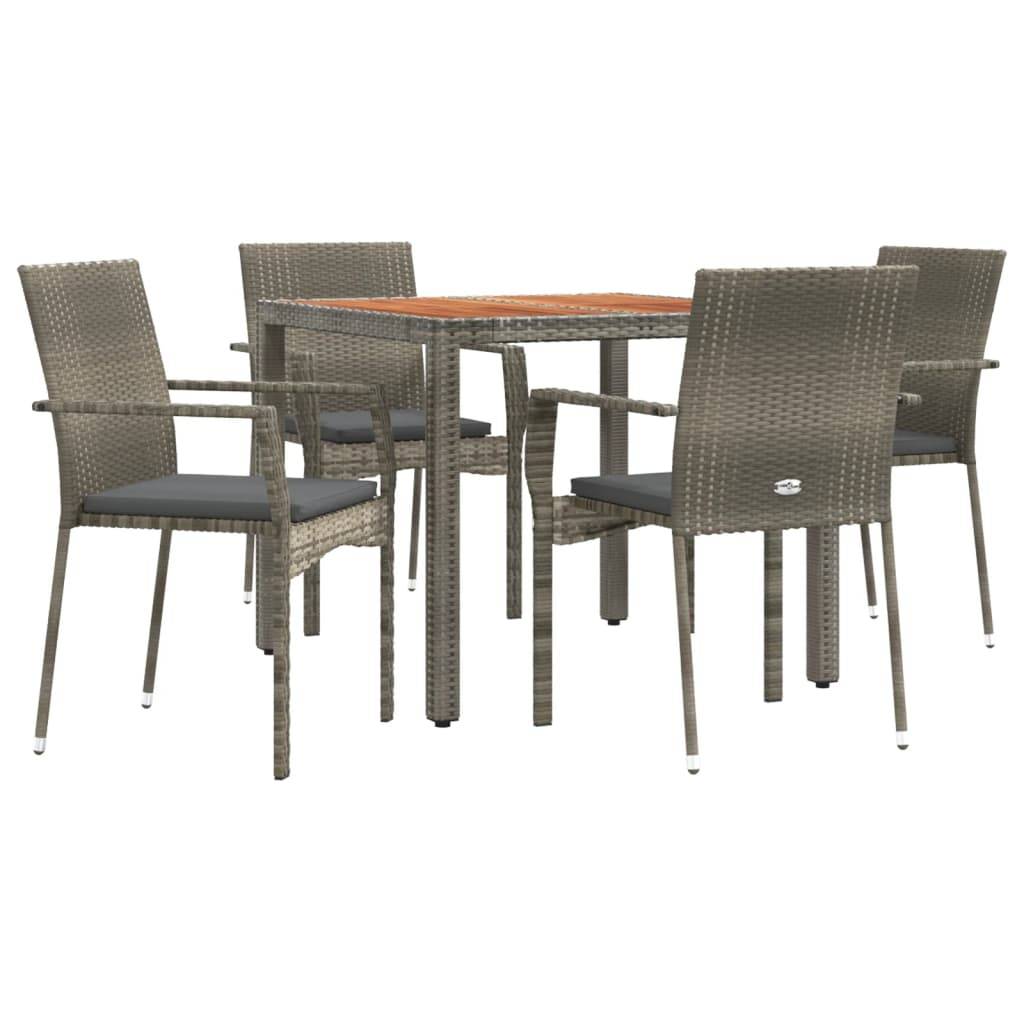 vidaXL 5-tlg. Garten-Essgruppe mit Kissen Grau Poly Rattan