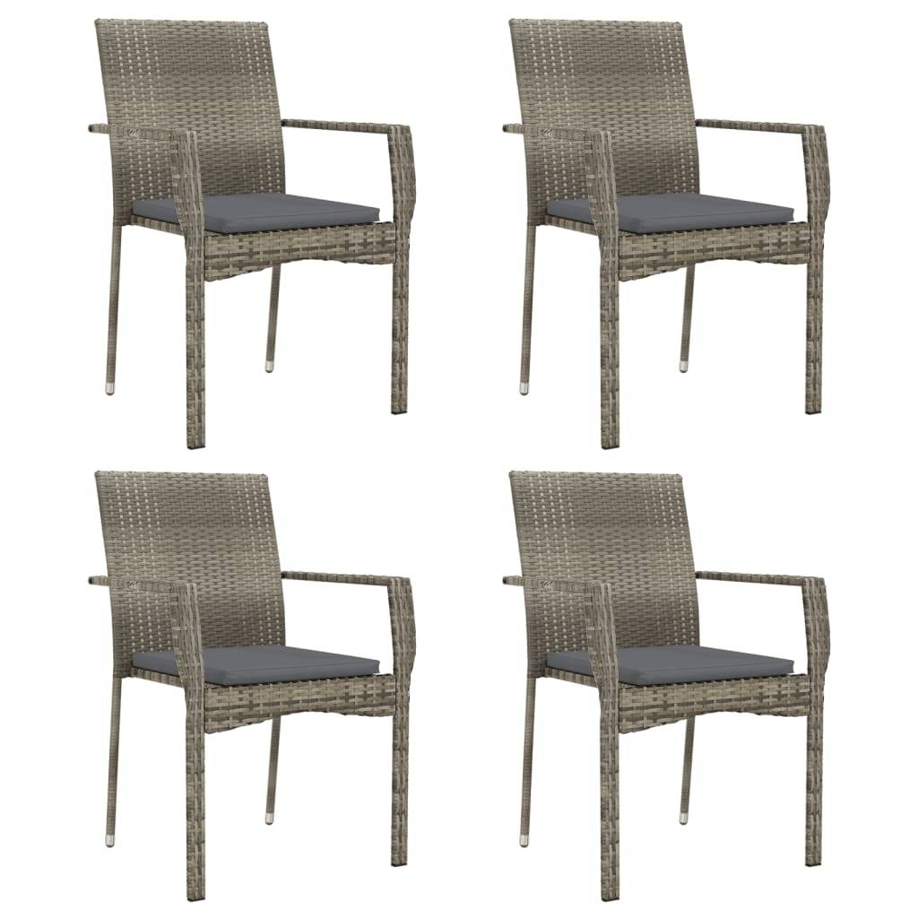 vidaXL 5-tlg. Garten-Essgruppe mit Kissen Grau Poly Rattan