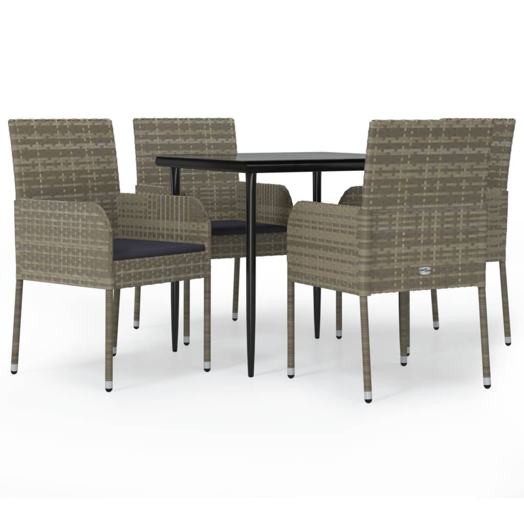 vidaXL 5-tlg. Garten-Essgruppe mit Kissen Schwarz und Grau Poly Rattan