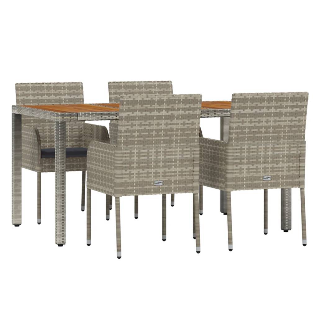 vidaXL 5-tlg. Garten-Essgruppe mit Kissen Grau Poly Rattan