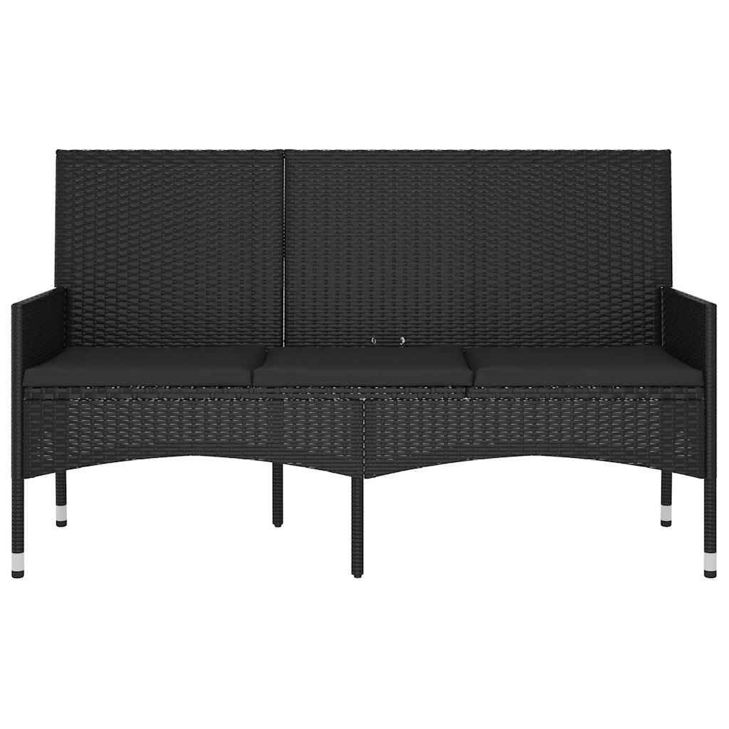 vidaXL Gartenbank 3-Sitzer mit Kissen Schwarz Poly Rattan