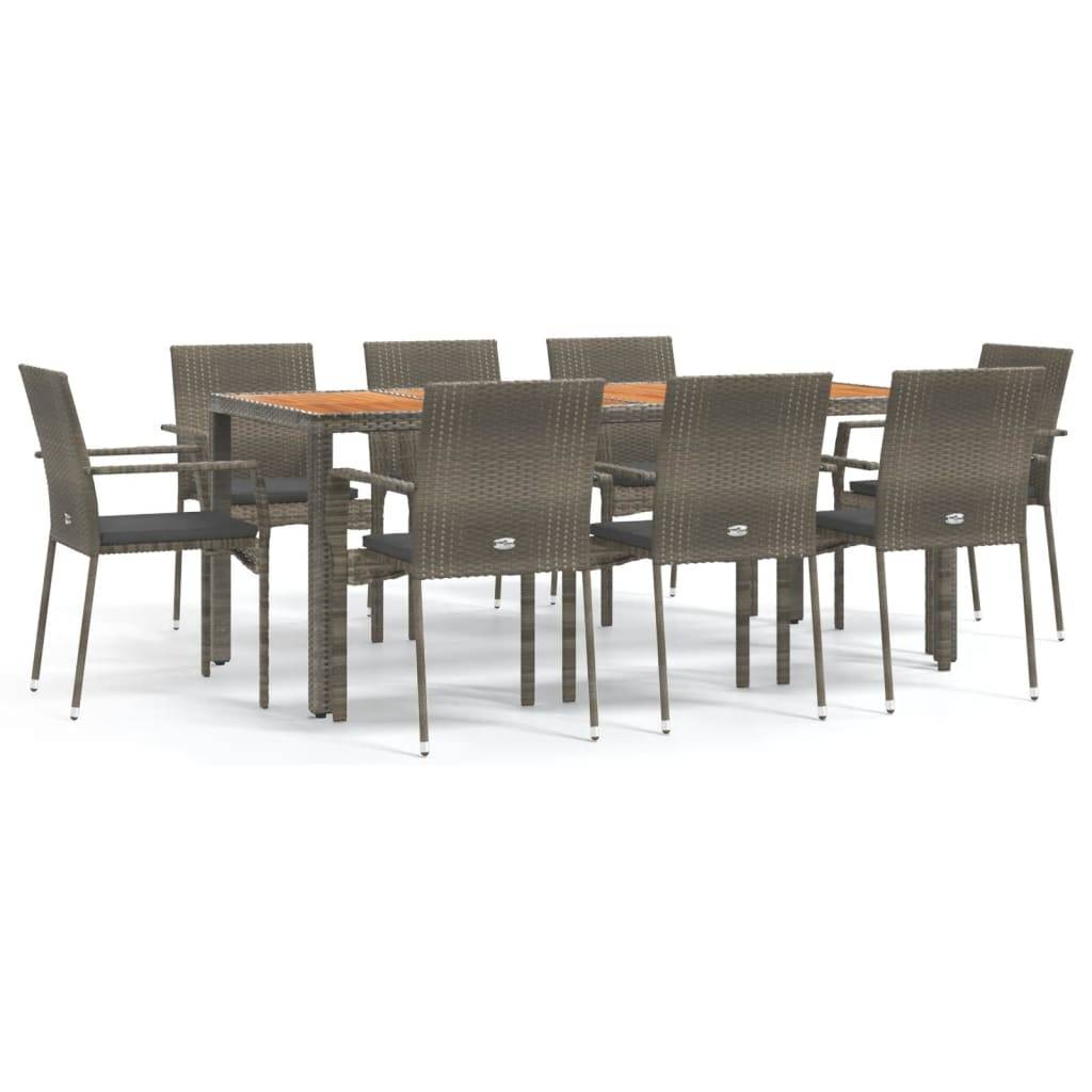 vidaXL 9-tlg. Garten-Essgruppe mit Kissen Grau Poly Rattan