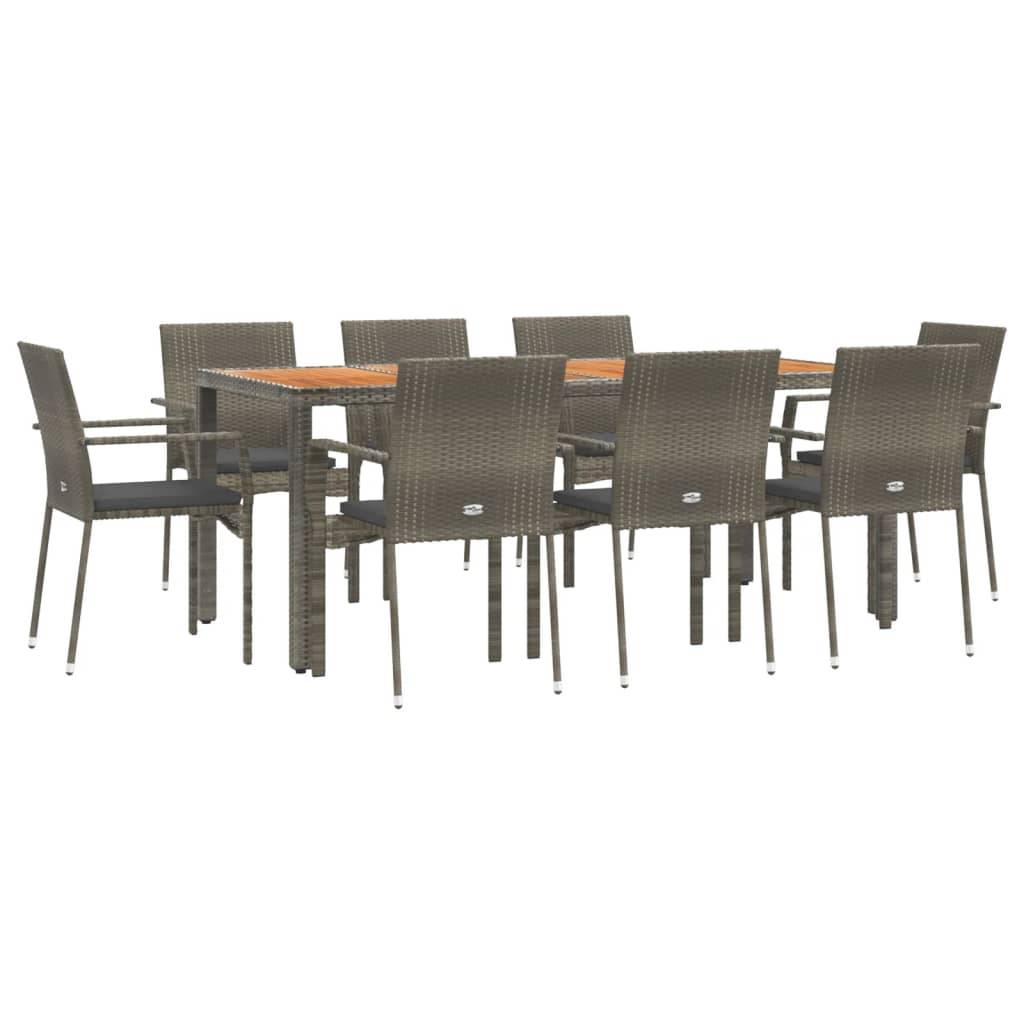 vidaXL 9-tlg. Garten-Essgruppe mit Kissen Grau Poly Rattan