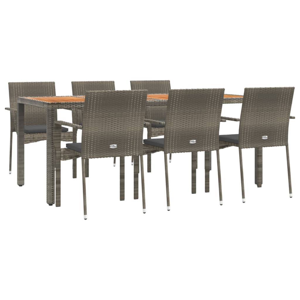 vidaXL 7-tlg. Garten-Essgruppe mit Kissen Grau Poly Rattan