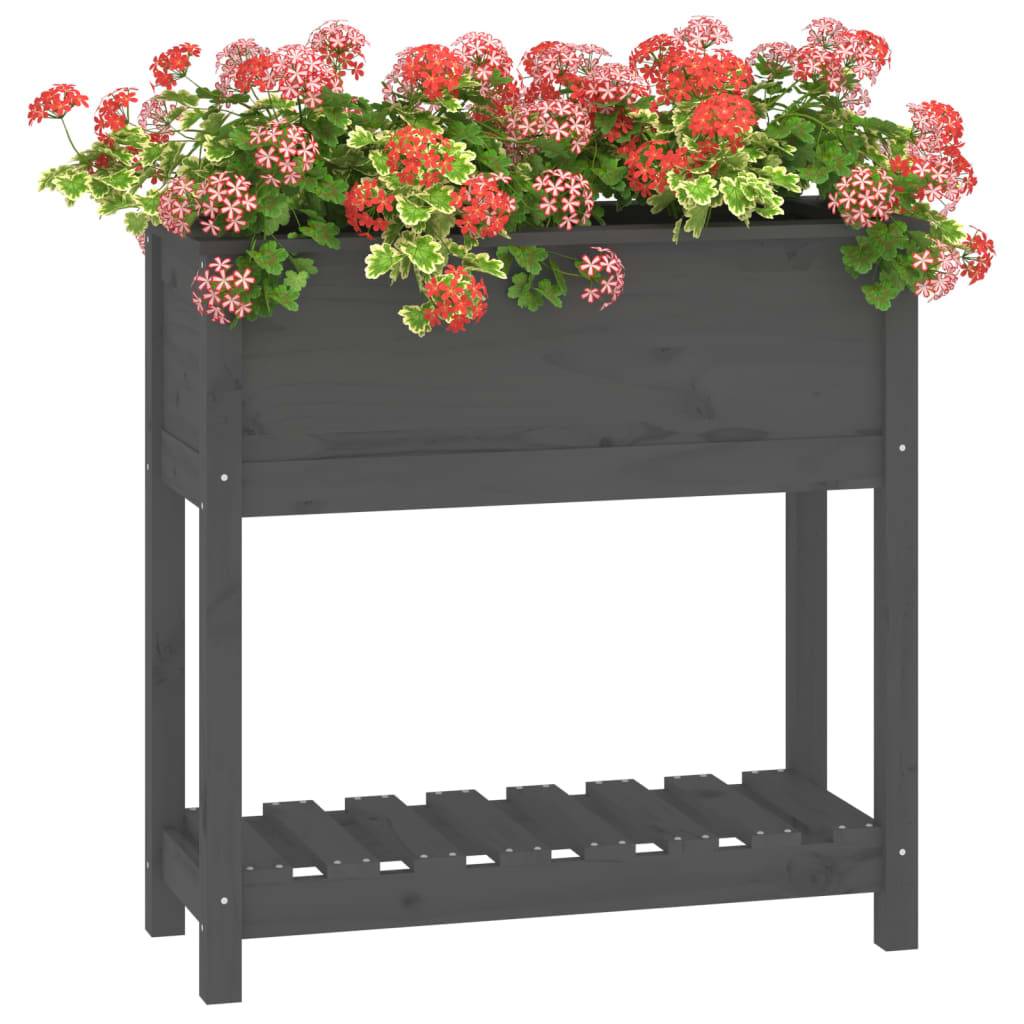 vidaXL Pflanzkübel mit Ablage Grau 82,5x34,5x81 cm Massivholz Kiefer