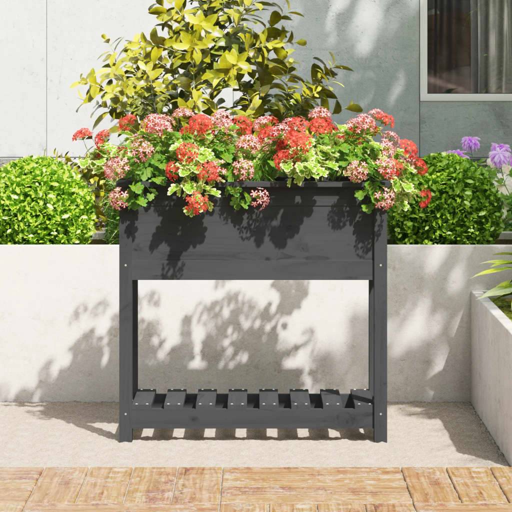 vidaXL Pflanzkübel mit Ablage Grau 82,5x34,5x81 cm Massivholz Kiefer