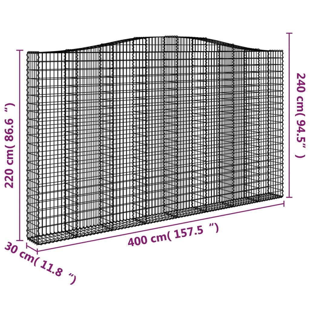 vidaXL Gabione mit Hochbogen 400x30x220/240 cm Verzinktes Eisen
