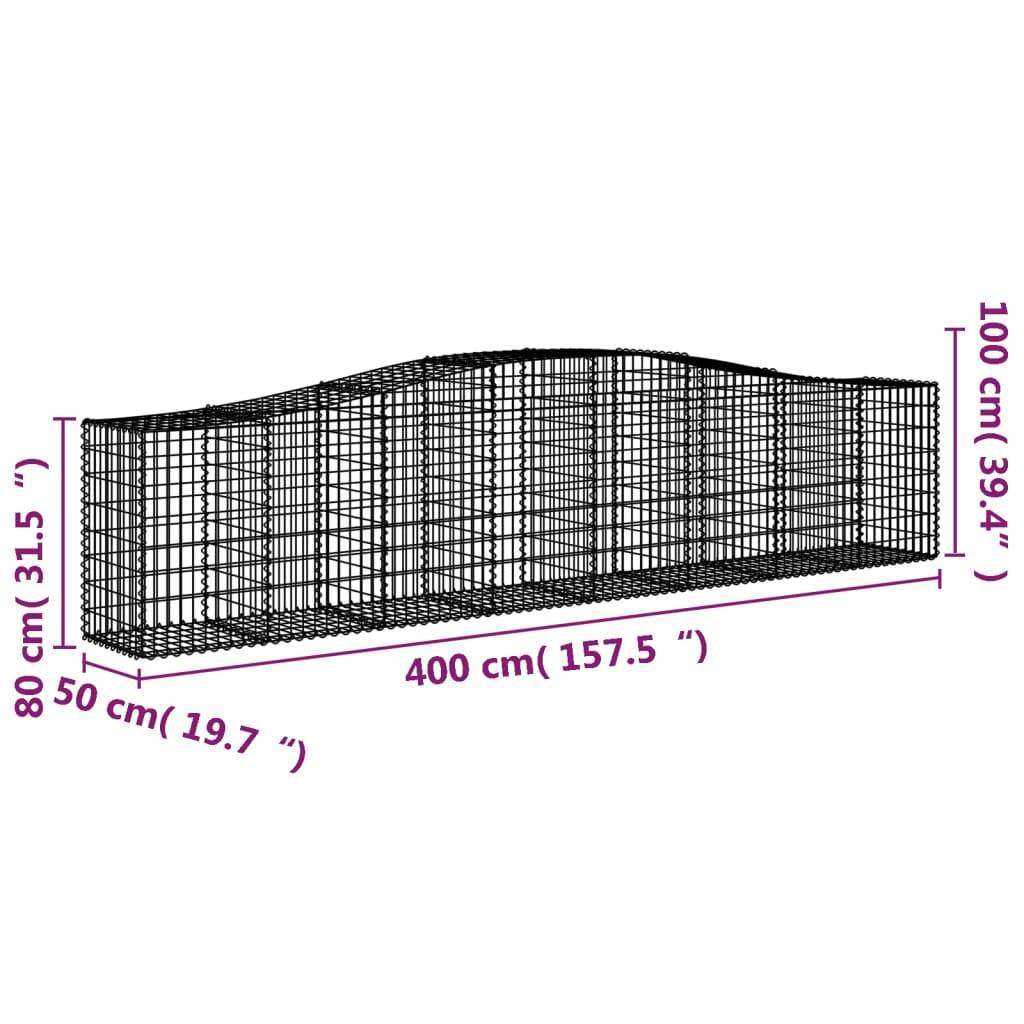 vidaXL Gabionen mit Hochbogen 8 Stk. 400x50x80/100cm Verzinktes Eisen