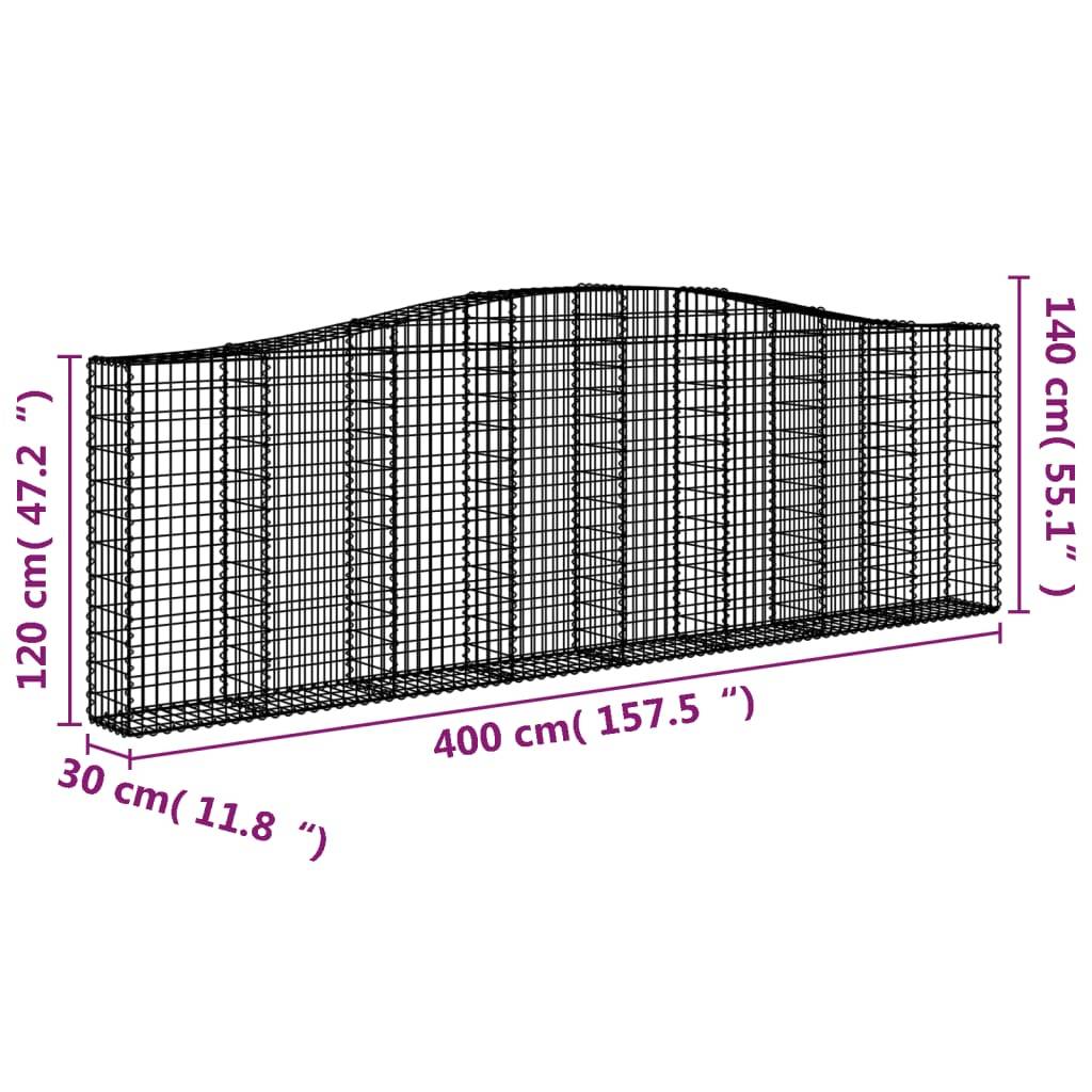 vidaXL Gabionen mit Hochbogen 5 Stk. 400x30x120/140cm Verzinktes Eisen