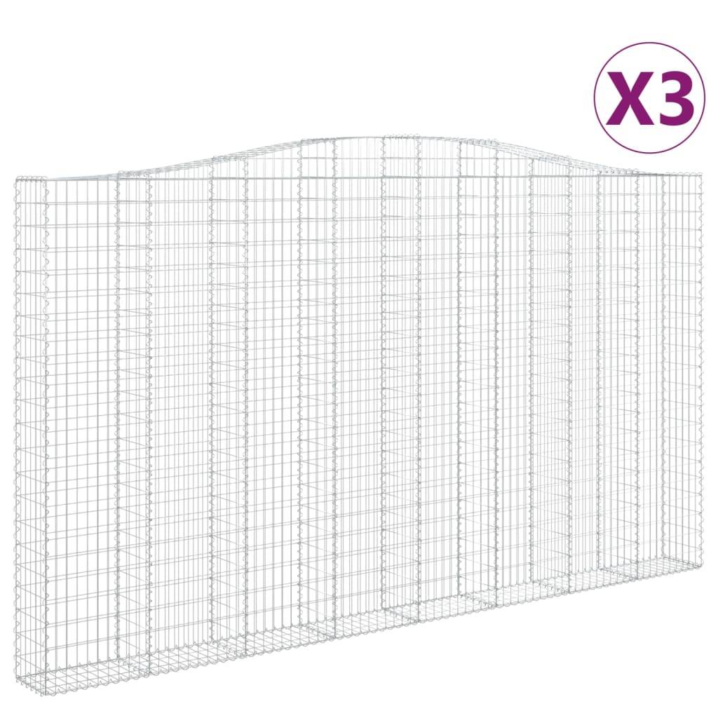 vidaXL Gabionen mit Hochbogen 3 Stk. 400x30x220/240cm Verzinktes Eisen