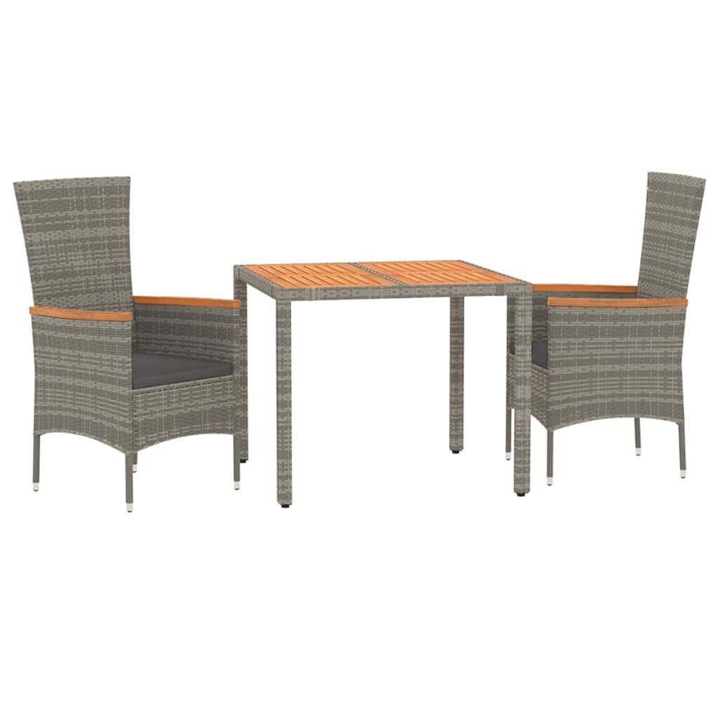 vidaXL 3-tlg. Garten-Essgruppe mit Kissen Grau Poly Rattan