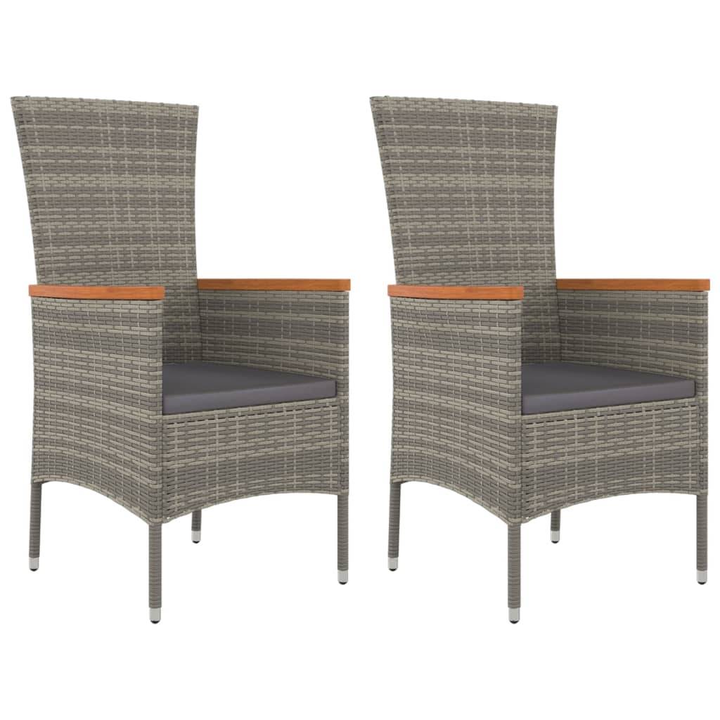 vidaXL 3-tlg. Garten-Essgruppe mit Kissen Grau Poly Rattan