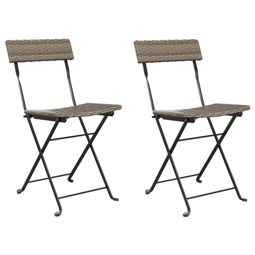 vidaXL Bistrostühle 2 Stk. Klappbar Grau Poly Rattan und Stahl