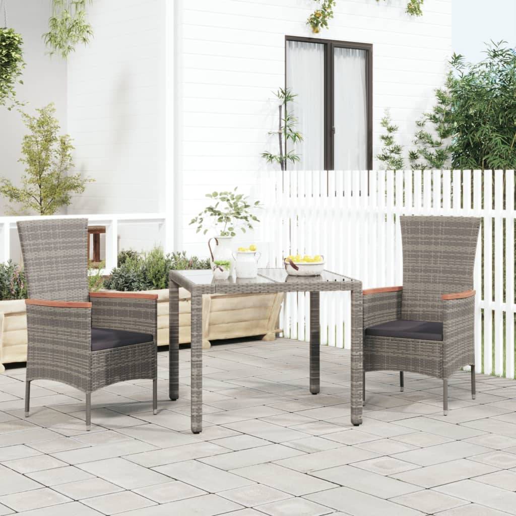 vidaXL Gartenstühle mit Kissen 2 Stk. Poly Rattan Grau