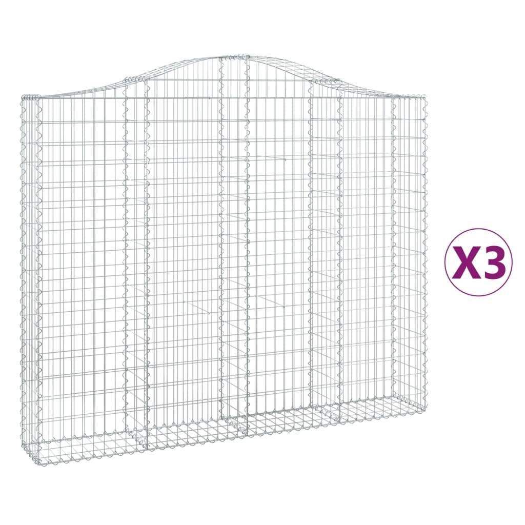 vidaXL Gabionen mit Hochbogen 3 Stk. 200x30x160/180cm Verzinktes Eisen
