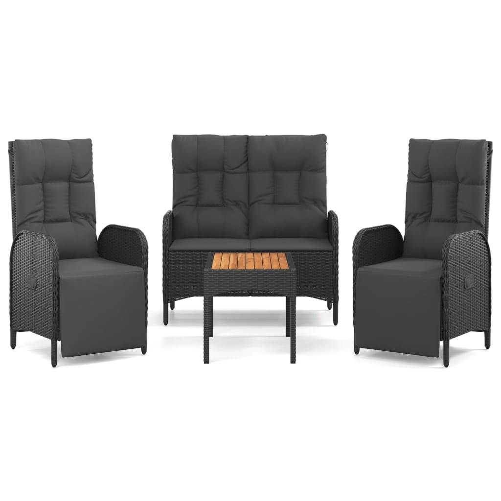 vidaXL 4-tlg. Garten-Essgruppe mit Kissen Schwarz Poly Rattan