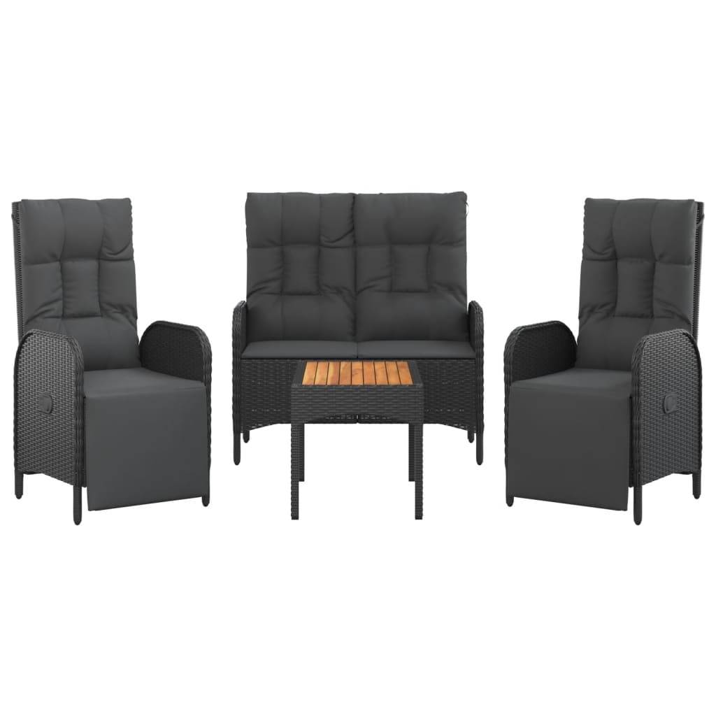 vidaXL 4-tlg. Garten-Essgruppe mit Kissen Schwarz Poly Rattan