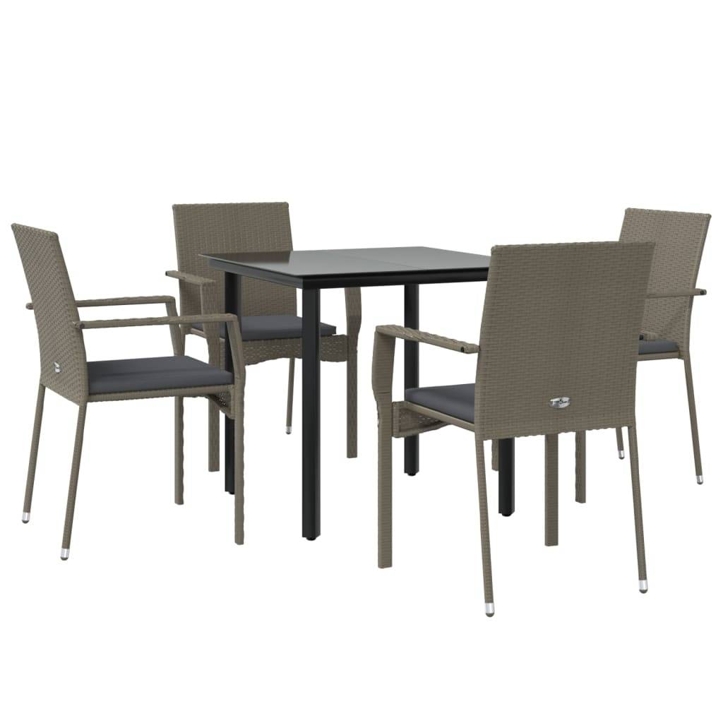 vidaXL 5-tlg. Garten-Essgruppe mit Kissen Schwarz und Grau Poly Rattan
