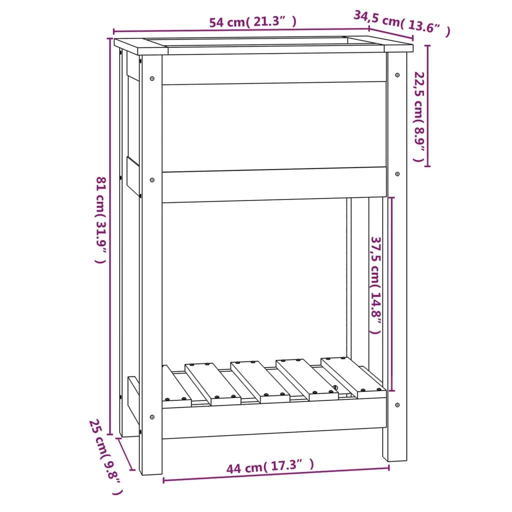 vidaXL Pflanzkübel mit Ablage Grau 54x34,5x81 cm Massivholz Kiefer