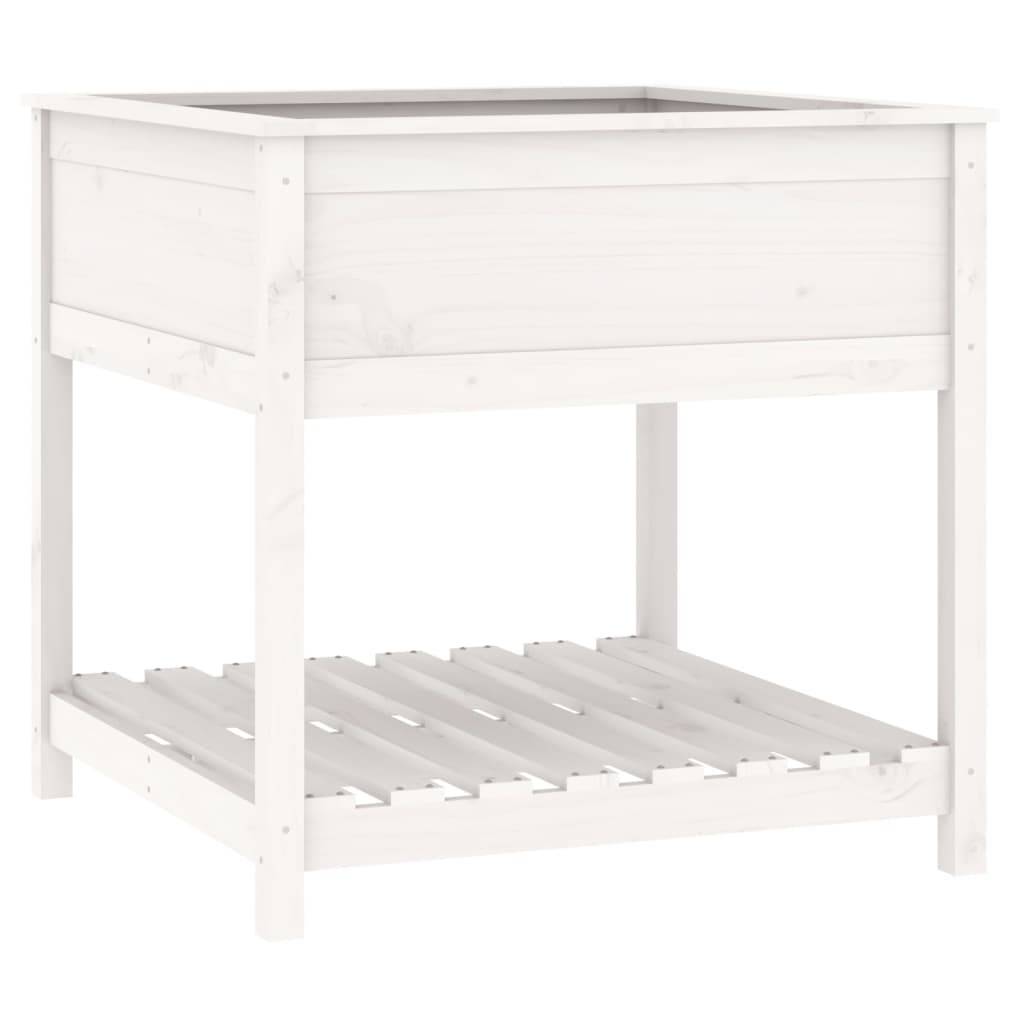 vidaXL Pflanzkübel mit Ablage Weiß 82,5x82,5x81 cm Massivholz Kiefer