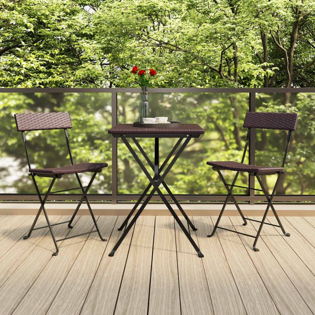 vidaXL 3-tlg. Bistro-Set Klappbar Braun Poly Rattan