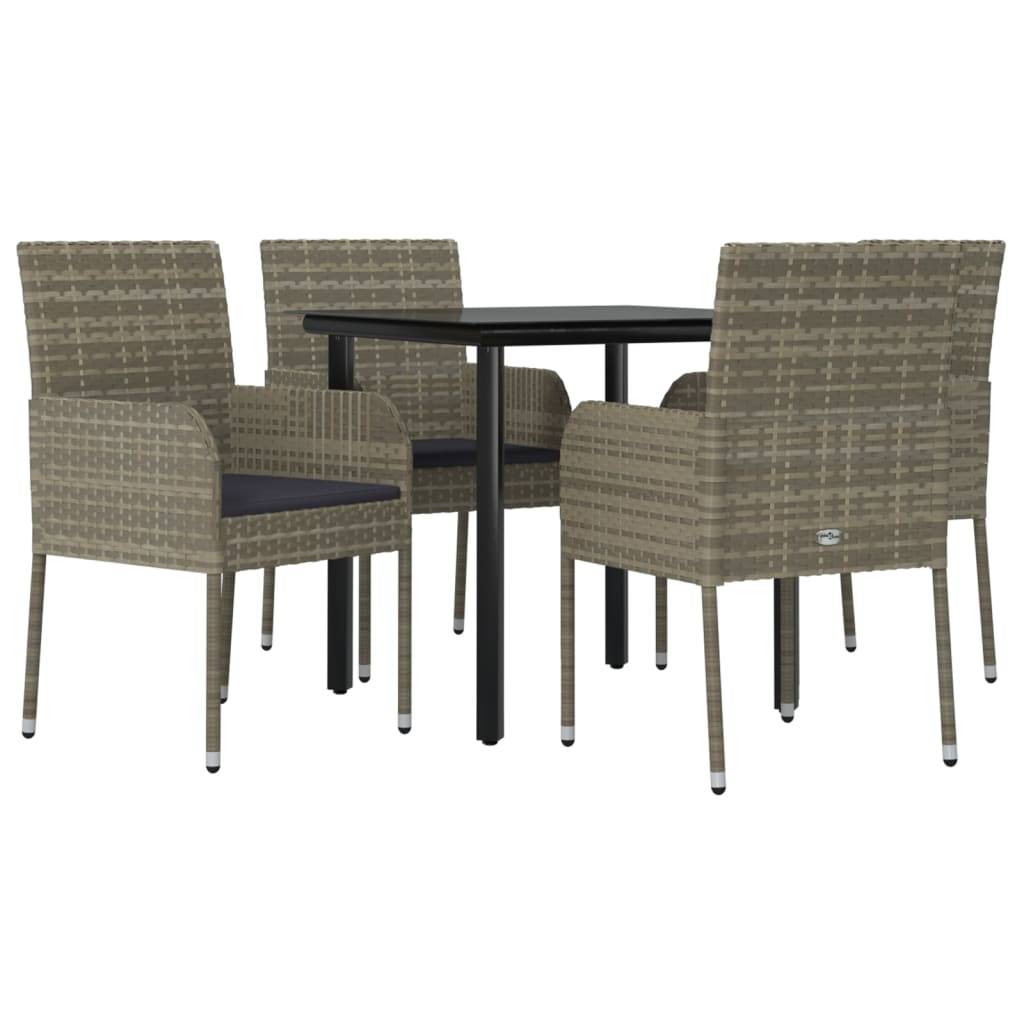 vidaXL 5-tlg. Garten-Essgruppe mit Kissen Schwarz und Grau Poly Rattan