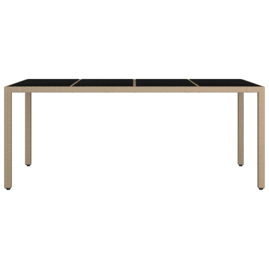 vidaXL Gartentisch mit Glasplatte Beige Poly Rattan & Hartglas