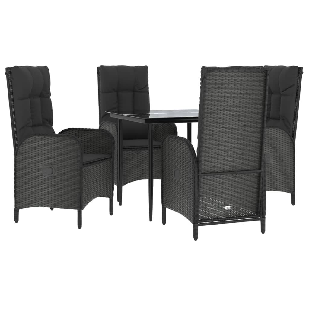 vidaXL 5-tlg. Garten-Essgruppe mit Kissen Schwarz Poly Rattan