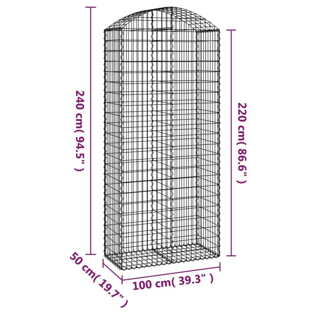 vidaXL Gabione mit Hochbogen 100x50x220/240 cm Verzinktes Eisen