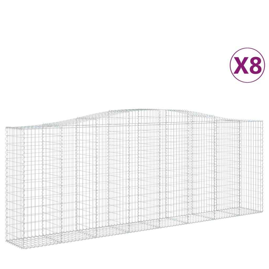 vidaXL Gabionen mit Hochbogen 8 Stk. 400x50x140/160cm Verzinktes Eisen