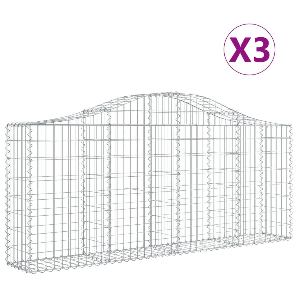vidaXL Gabionen mit Hochbogen 3 Stk. 200x30x80/100 cm Verzinktes Eisen