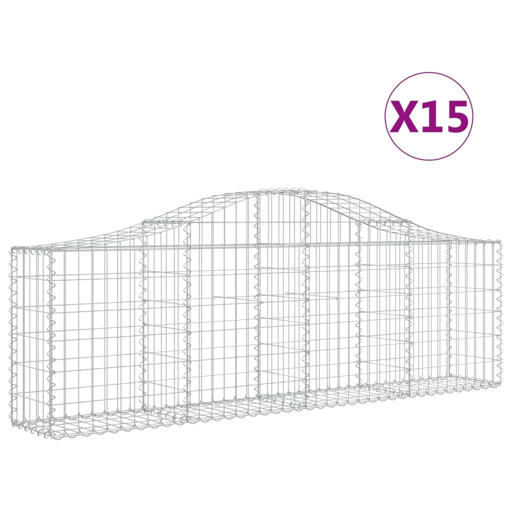 vidaXL Gabionen mit Hochbogen 15 Stk. 200x30x60/80 cm Verzinktes Eisen
